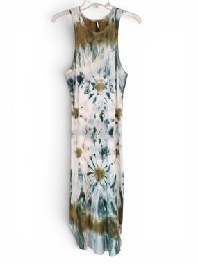 YFB Sleeveless Tie-Dye Maxi Dress in Green, Yellow and Brown Size M